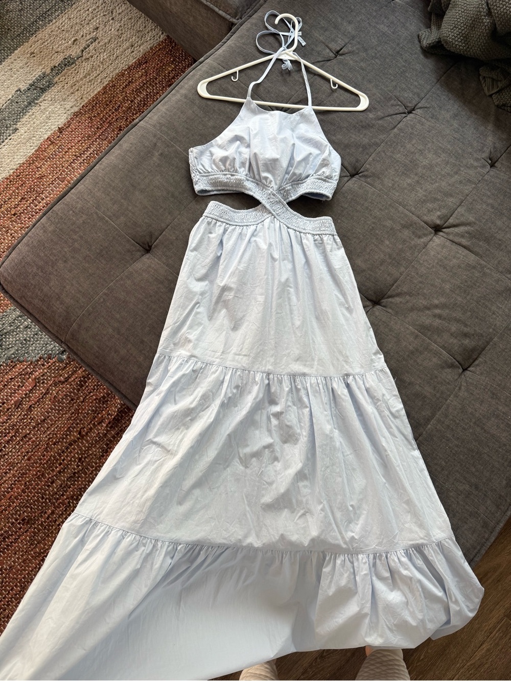 She + Sky Pale Blue Halter Cutout Tiered Maxi Dress